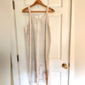 Linen Cotton Tank Dress Embroidered Dancing Tribal Print Artsy Size Xl Lagenlook